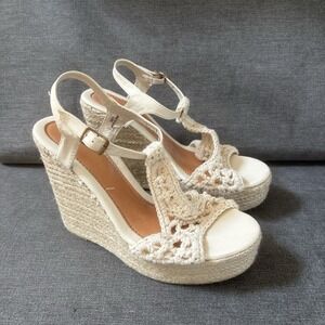 Womans Heels Wet Seal Sandals Wedge Heel Strapy Size 9 Tan Cream